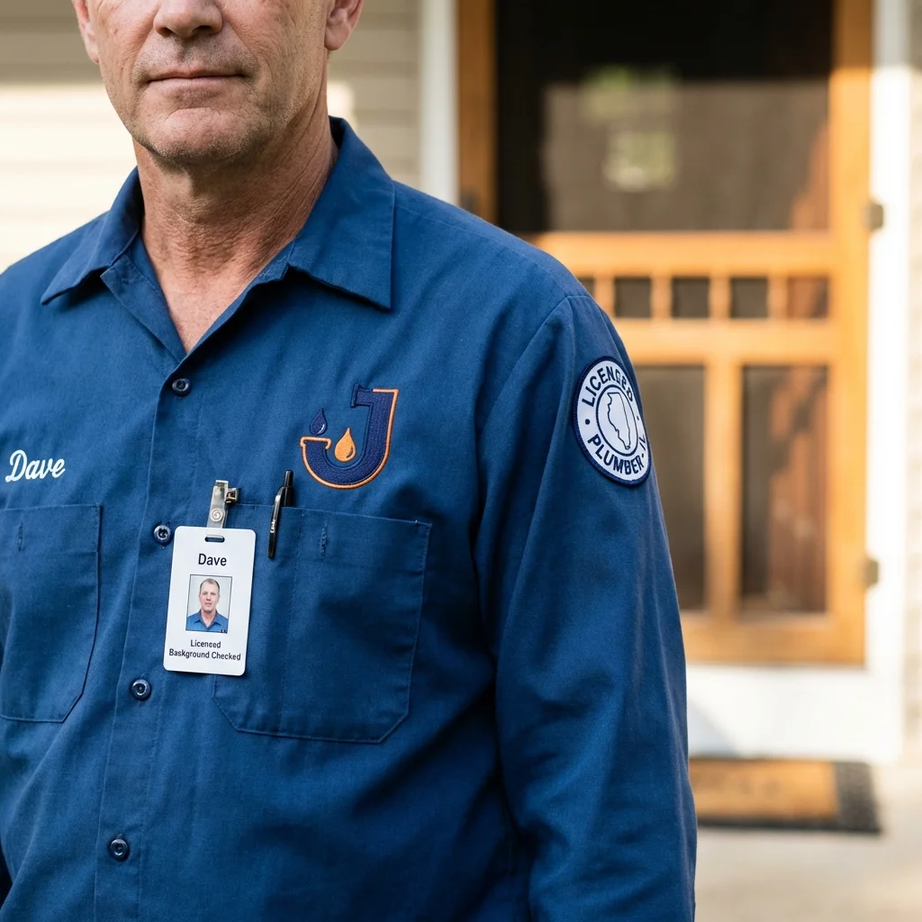 Licensed plumber showing ID badge in Kissee Mills, MO